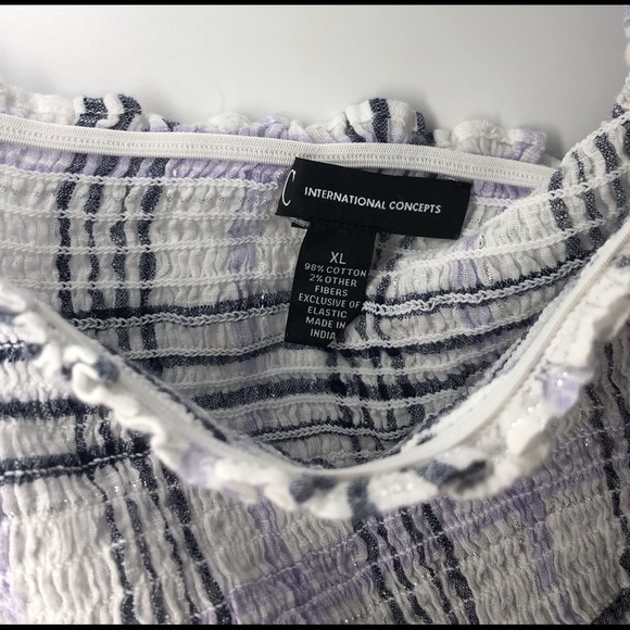 48. INC Off the Shoulders Ribbed Plaid Blk & Wht. Top - Picture 4 of 5